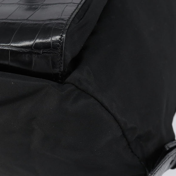 PRADA Embossing Backpack Nylon Black Silver Auth ka084
