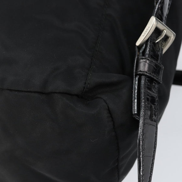 PRADA Embossing Backpack Nylon Black Silver Auth ka084