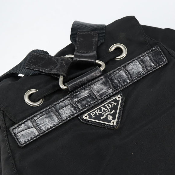 PRADA Embossing Backpack Nylon Black Silver Auth ka084