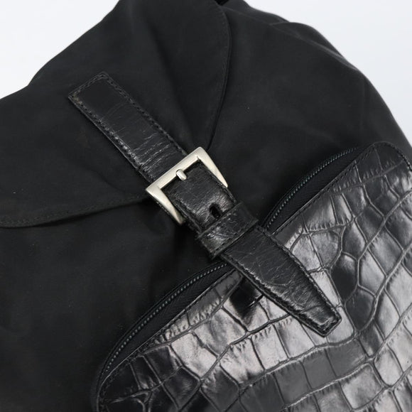 PRADA Embossing Backpack Nylon Black Silver Auth ka084