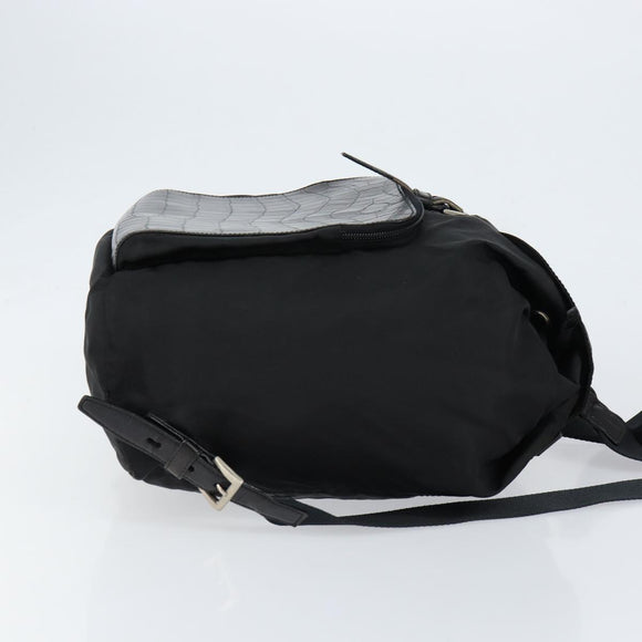 PRADA Embossing Backpack Nylon Black Silver Auth ka084