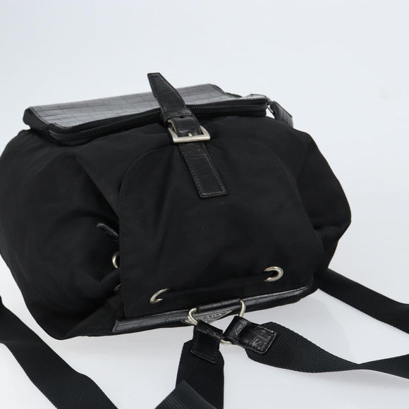 PRADA Embossing Backpack Nylon Black Silver Auth ka084