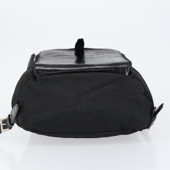 PRADA Embossing Backpack Nylon Black Silver Auth ka084