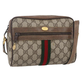 GUCCI GG Supreme Web Sherry Line Bag PVC Beige Gold 56 02 004 Auth ka088