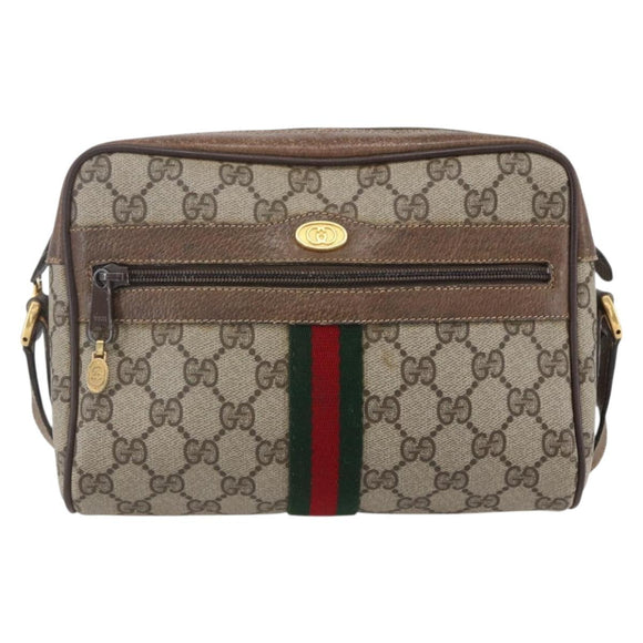 GUCCI GG Supreme Web Sherry Line Bag PVC Beige Gold 56 02 004 Auth ka088