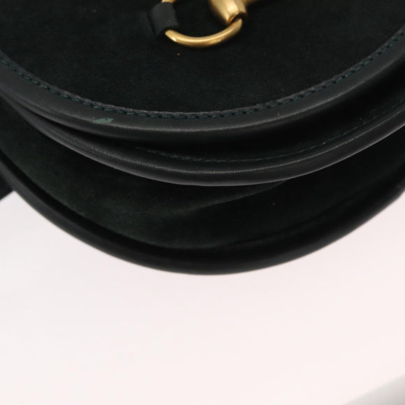 GUCCI Waist Bag Suede Leather Green Gold Auth ka089