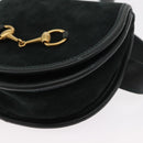 GUCCI Waist Bag Suede Leather Green Gold Auth ka089-11