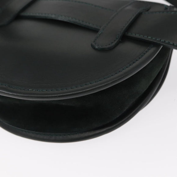 GUCCI Waist Bag Suede Leather Green Gold Auth ka089