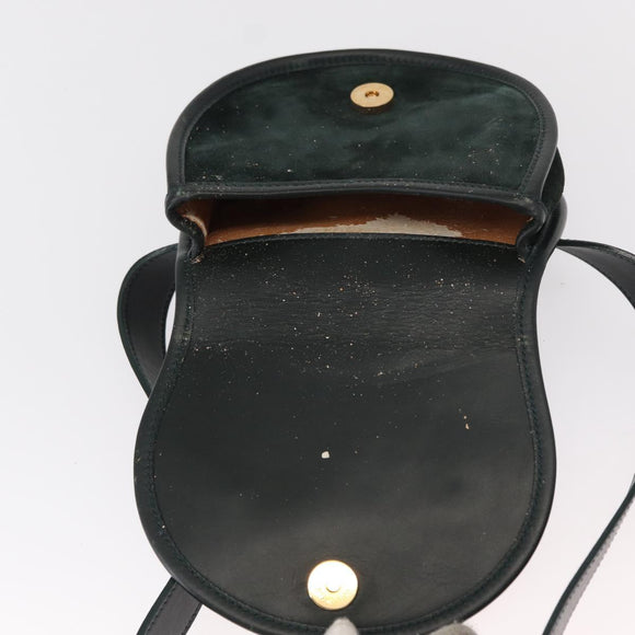 GUCCI Waist Bag Suede Leather Green Gold Auth ka089