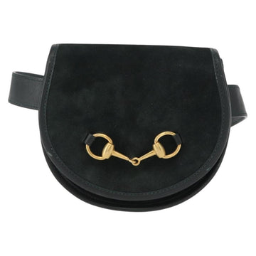 GUCCI Waist Bag Suede Leather Green Gold Auth ka089 - 0