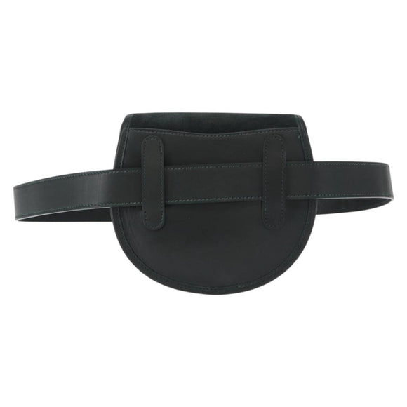 GUCCI Waist Bag Suede Leather Green Gold Auth ka089