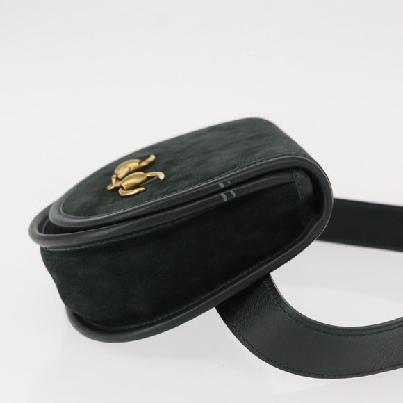 GUCCI Waist Bag Suede Leather Green Gold Auth ka089