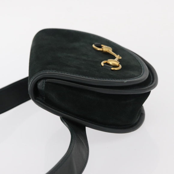 GUCCI Waist Bag Suede Leather Green Gold Auth ka089