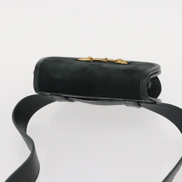 GUCCI Waist Bag Suede Leather Green Gold Auth ka089