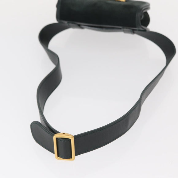 GUCCI Waist Bag Suede Leather Green Gold Auth ka089