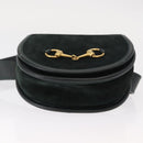 GUCCI Waist Bag Suede Leather Green Gold Auth ka089-9