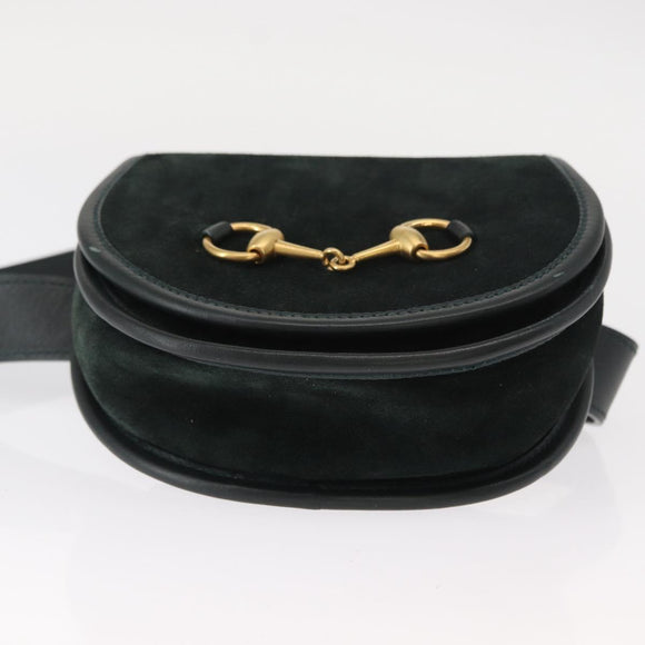 GUCCI Waist Bag Suede Leather Green Gold Auth ka089