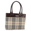 BURBERRY Nova Check Hand Bag Canvas Beige Gold Auth ka090-1