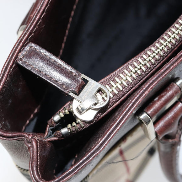 BURBERRY Nova Check Hand Bag Canvas Beige Gold Auth ka090