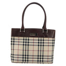 BURBERRY Nova Check Hand Bag Canvas Beige Gold Auth ka090-13