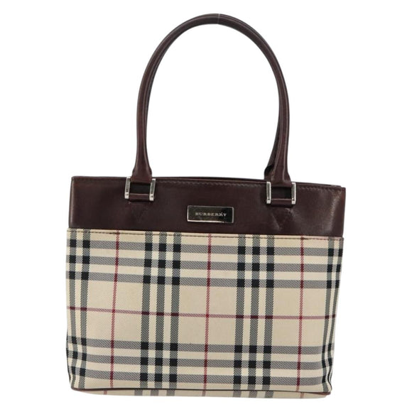 BURBERRY Nova Check Hand Bag Canvas Beige Gold Auth ka090