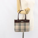 BURBERRY Nova Check Hand Bag Canvas Beige Gold Auth ka090-22