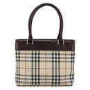 BURBERRY Nova Check Hand Bag Canvas Beige Gold Auth ka090-2