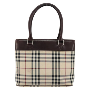 BURBERRY Nova Check Hand Bag Canvas Beige Gold Auth ka090 - 0