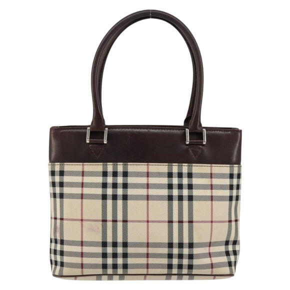 BURBERRY Nova Check Hand Bag Canvas Beige Gold Auth ka090