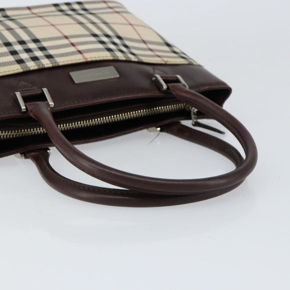 BURBERRY Nova Check Hand Bag Canvas Beige Gold Auth ka090