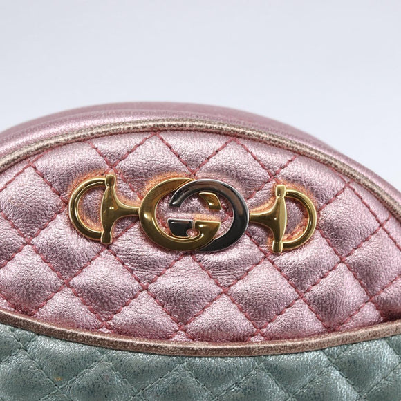 GUCCI Shoulder Bag Lamb Skin Light Blue Gold 534951 Auth ka093