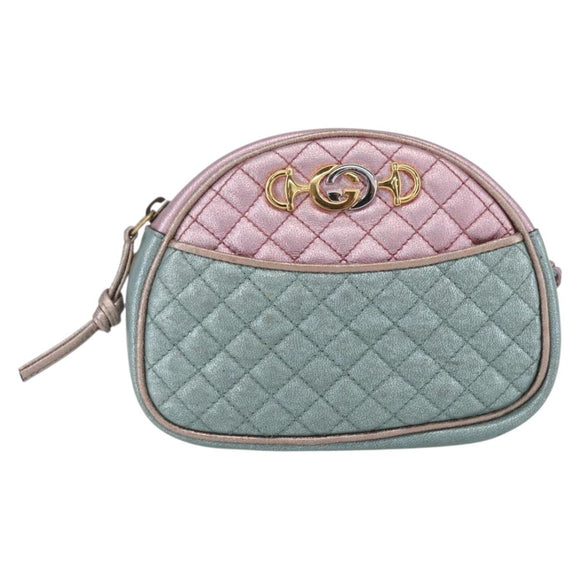 GUCCI Shoulder Bag Lamb Skin Light Blue Gold 534951 Auth ka093