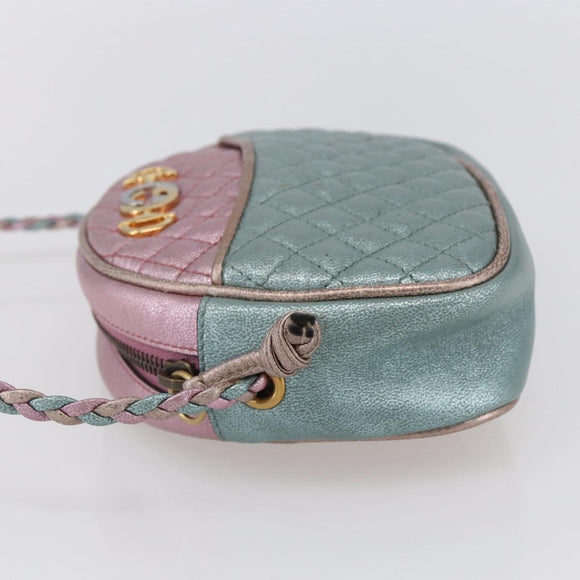GUCCI Shoulder Bag Lamb Skin Light Blue Gold 534951 Auth ka093