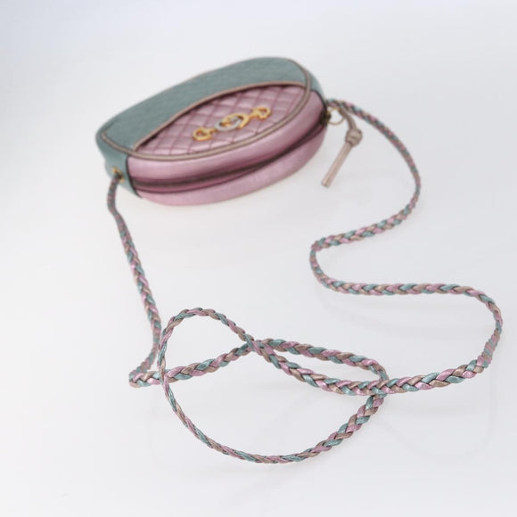 GUCCI Shoulder Bag Lamb Skin Light Blue Gold 534951 Auth ka093