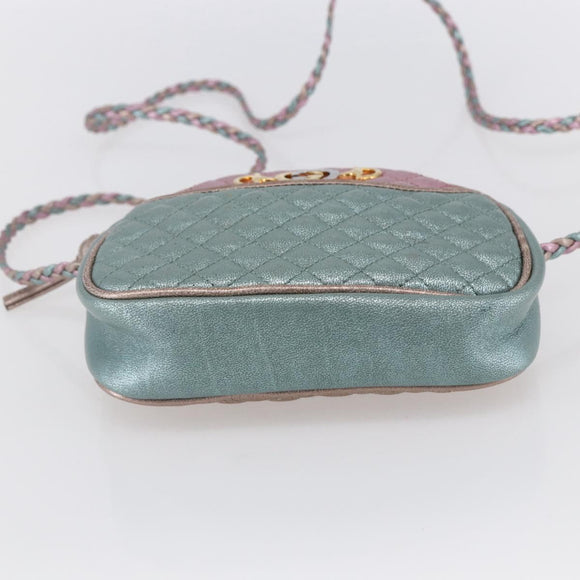 GUCCI Shoulder Bag Lamb Skin Light Blue Gold 534951 Auth ka093