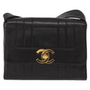 CHANEL New Mademoiselle Shoulder Bag Lamb Skin Black Silver CC Auth ka096V-13