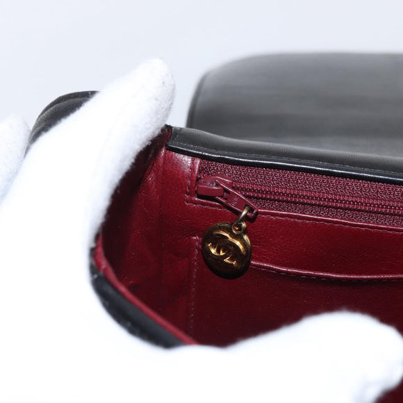 CHANEL New Mademoiselle Shoulder Bag Lamb Skin Black Silver CC Auth ka096V