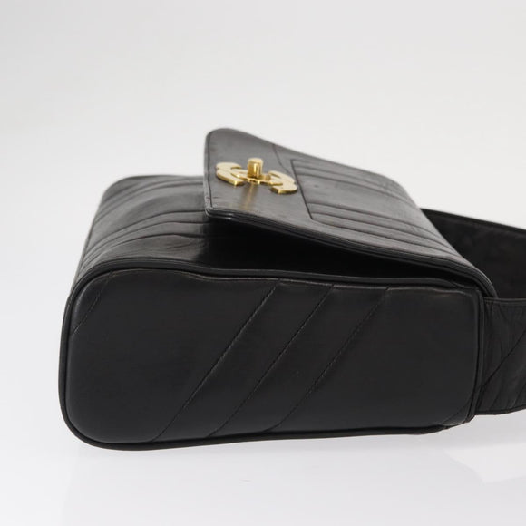 CHANEL New Mademoiselle Shoulder Bag Lamb Skin Black Silver CC Auth ka096V