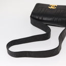 CHANEL New Mademoiselle Shoulder Bag Lamb Skin Black Silver CC Auth ka096V-7