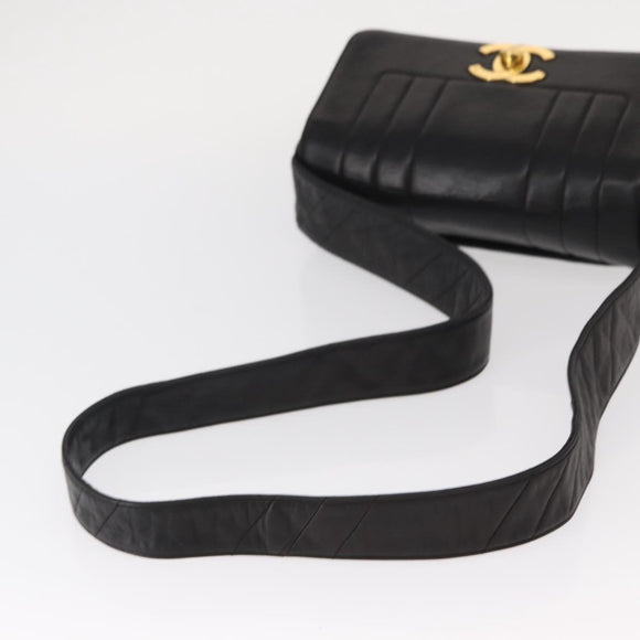 CHANEL New Mademoiselle Shoulder Bag Lamb Skin Black Silver CC Auth ka096V