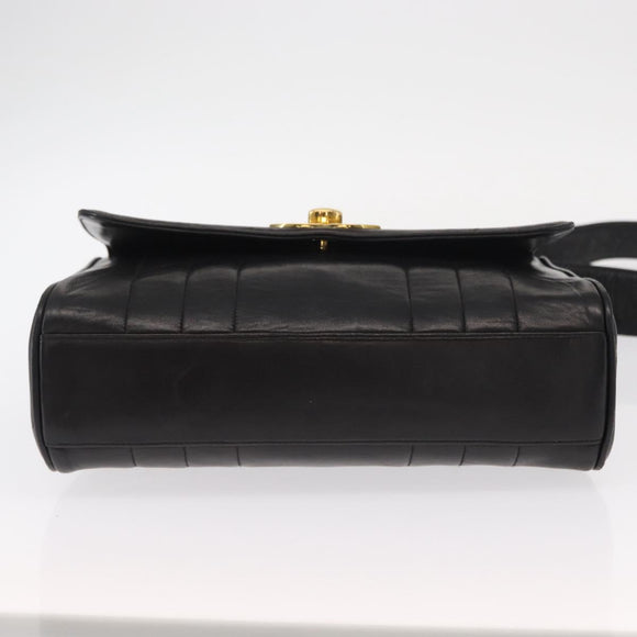 CHANEL New Mademoiselle Shoulder Bag Lamb Skin Black Silver CC Auth ka096V