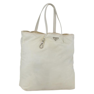 PRADA Tote Bag Nylon White Silver Auth ka1005
