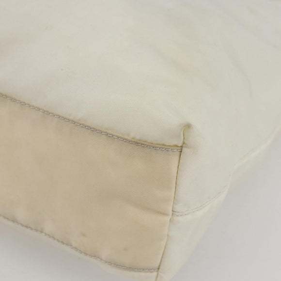 PRADA Tote Bag Nylon White Silver Auth ka1005