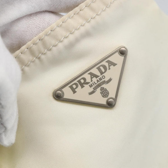 PRADA Tote Bag Nylon White Silver Auth ka1005