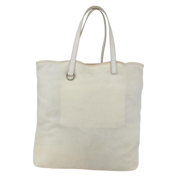 PRADA Tote Bag Nylon White Silver Auth ka1005