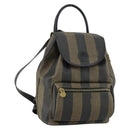 FENDI Pecan Canvas Backpack PVC Brown Black gold Auth ka1008-1