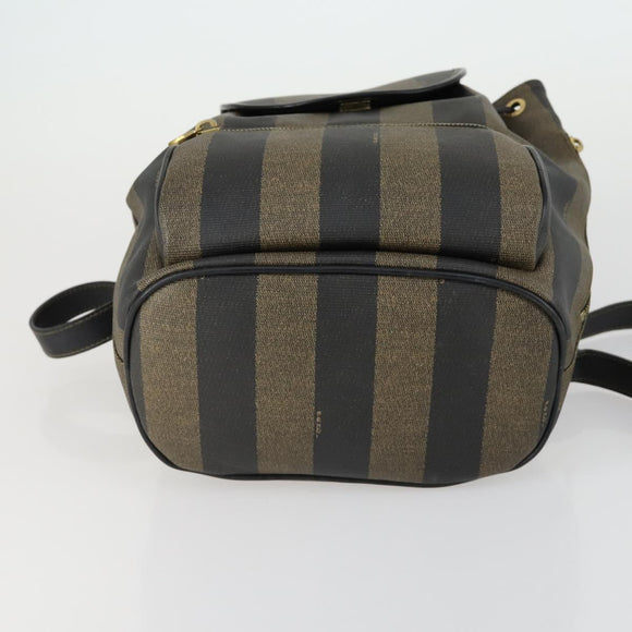 FENDI Pecan Canvas Backpack PVC Brown Black gold Auth ka1008