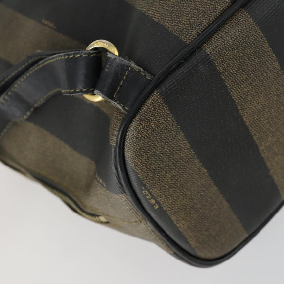 FENDI Pecan Canvas Backpack PVC Brown Black gold Auth ka1008