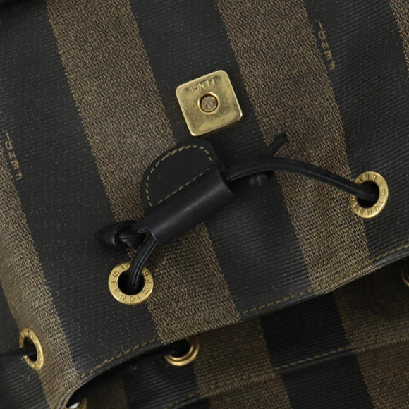 FENDI Pecan Canvas Backpack PVC Brown Black gold Auth ka1008