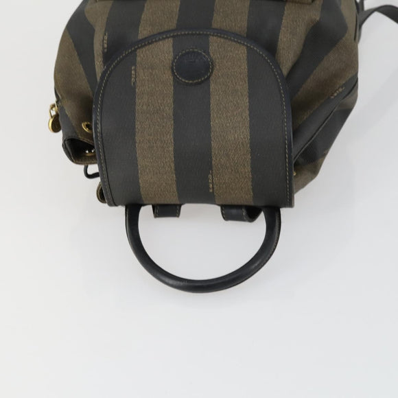 FENDI Pecan Canvas Backpack PVC Brown Black gold Auth ka1008